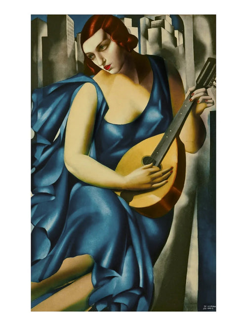 Impresion del arte Tamara De Lempicka Donna in Blu suona mandolino 60x80cm TDL 16 | Yourdecoration.es