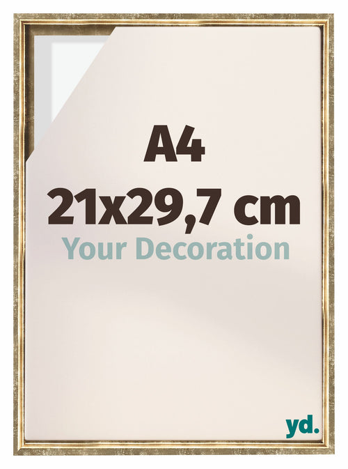 Lyon MDF Marco Flotante 21x29 7cm A4 Dorado Antiguo Delantera Tamano | Yourdecoration.es