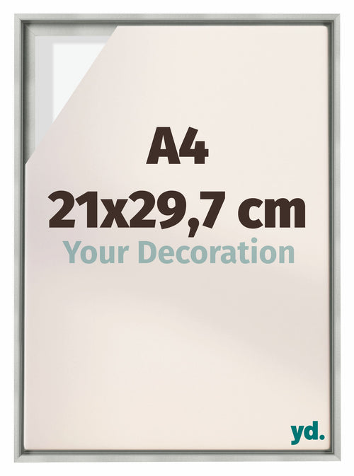 Lyon MDF Marco Flotante 21x29 7cm A4 Plateado Mate Delantera Tamano | Yourdecoration.es