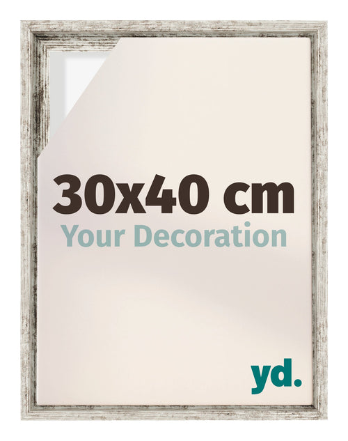 Lyon MDF Marco Flotante 30x40cm Blanco Vintage Delantera Tamano | Yourdecoration.es