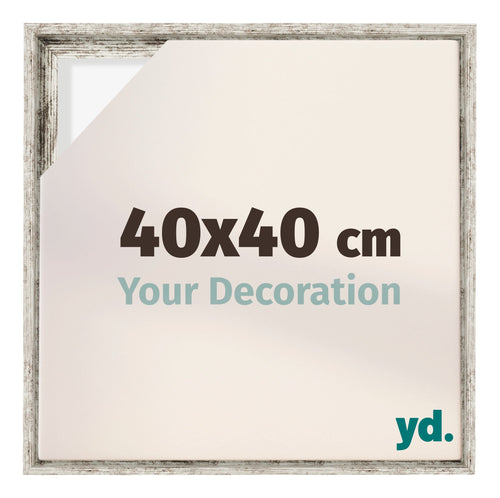 Lyon MDF Marco Flotante 40x40cm Blanco Vintage Delantera Tamano | Yourdecoration.es