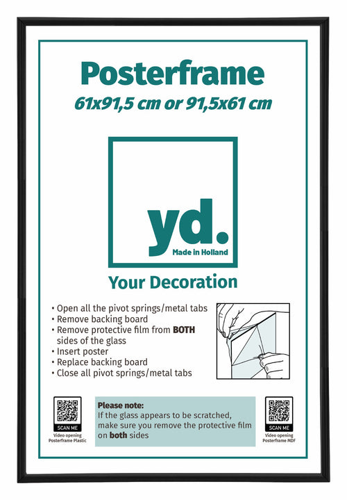 Marco de Poster 61x91 5cm Negro Plastico Parte delantera Insertar hoja | Yourdecoration.es
