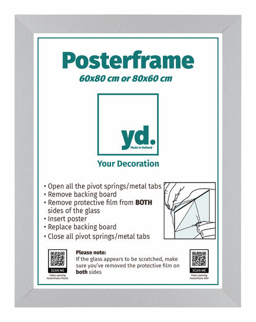 Marco de Poster MDF 60x80 Mate Plateado Parte delantera Tamano | Yourdecoration.es