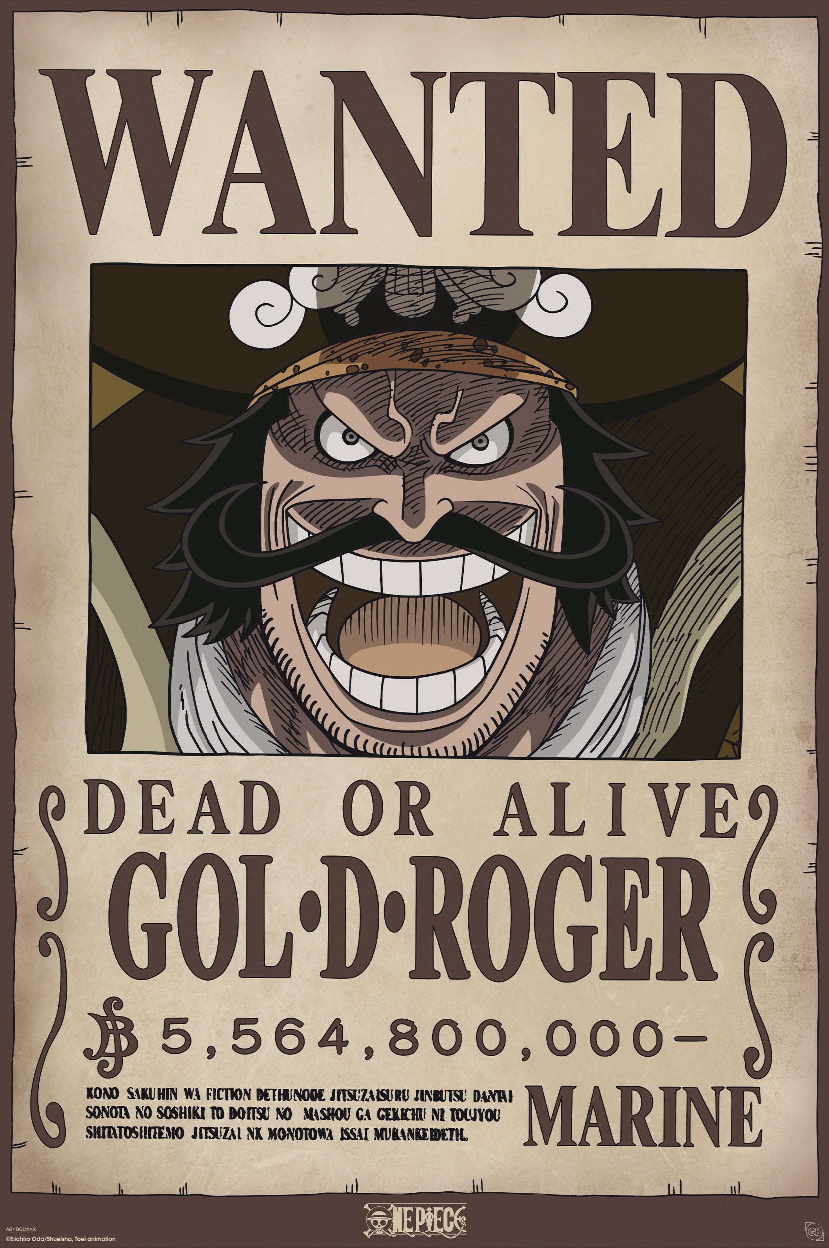 ONE PIECE WANTED ゴール・D・ロジャー One Piece Wanted Gol .D. Roger Póster 61x91,5cm