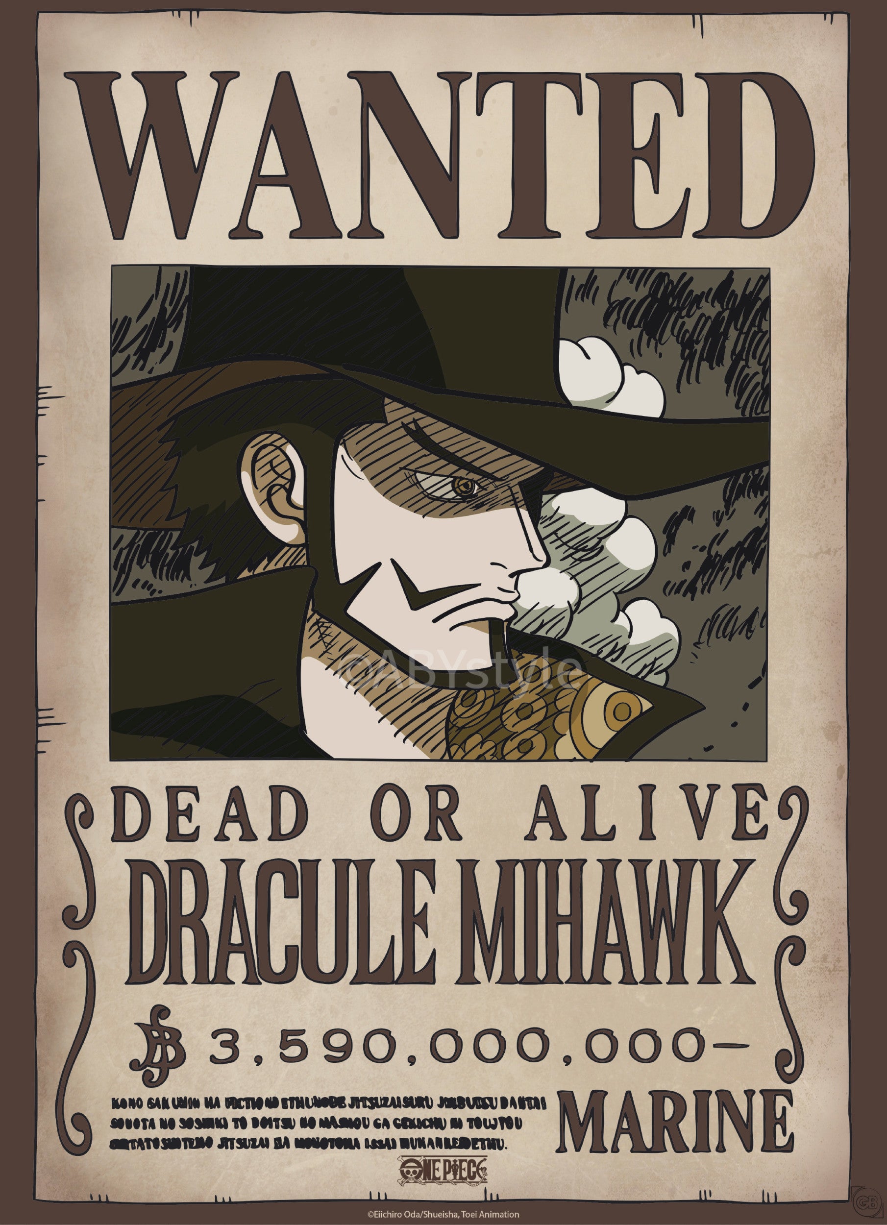 One Piece Wanted Mihawk Wano Póster 38x52cm | Yourdecoration