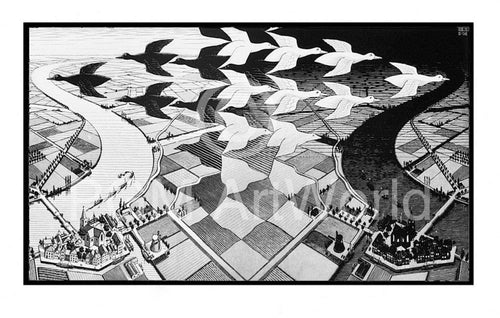 M. C. Escher Tag und Nacht Reproducción de arte 86x55cm | Yourdecoration.es