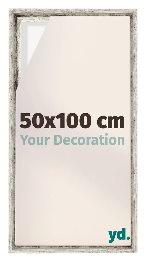 Lyon MDF Marco Flotante 50x100cm Blanco Vintage Delantera Tamano | Yourdecoration.es