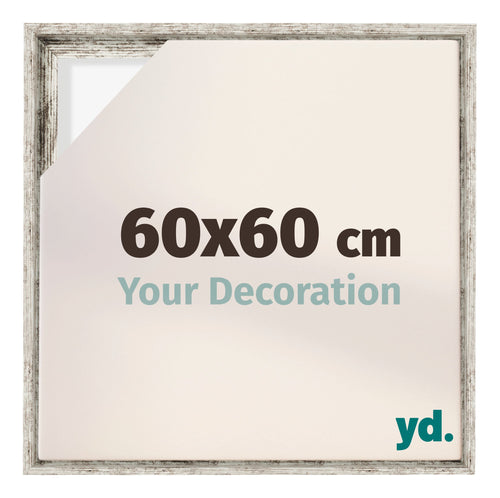 Lyon MDF Marco Flotante 60x60cm Blanco Vintage Delantera Tamano | Yourdecoration.es
