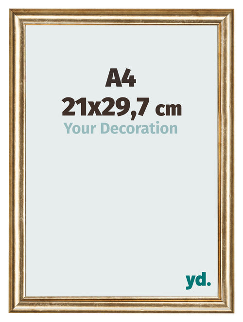 Marco de Fotos 21x29 7cm A4 Dorado Antiguo MDF Lazio Delantera Tamano | Yourdecoration.es