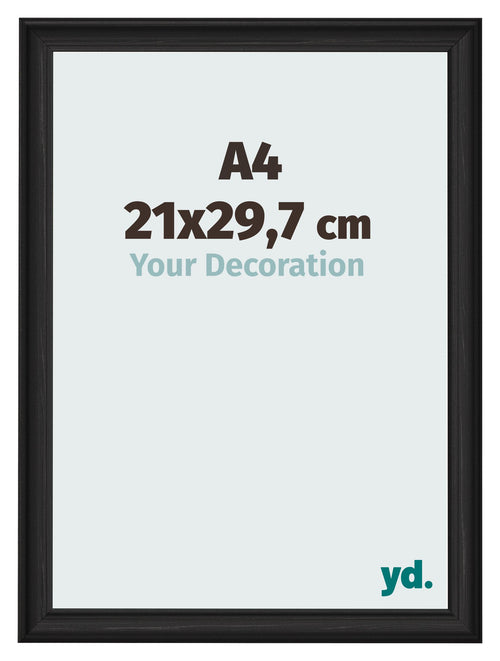 Marco de Fotos 21x29 7cm A4 Negro Grano De Madera MDF Lazio Delantera Tamano | Yourdecoration.es