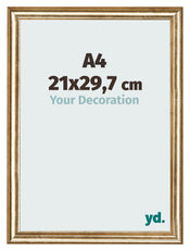 Marco de Fotos 21x29 7cm A4 Dorado Antiguo MDF Lazio Delantera Tamano | Yourdecoration.es