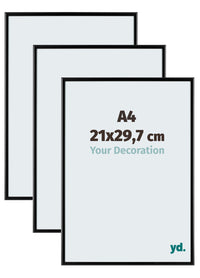 Aurora Aluminio Marco de Fotos 21x29-7cm A4 Juego de 3 Negro Mate Parte Delantera Tamano | Yourdecoration.es