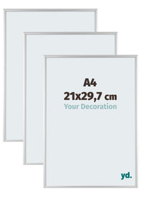 Aurora Aluminio Marco de Fotos 21x29-7cm A4 Juego de 3 Plateado Mate Parte Delantera Tamano | Yourdecoration.es