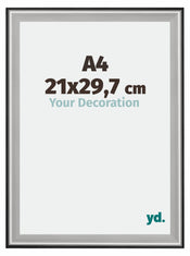 Birmingham Madera Marco de Fotos 21x29 7cm A4 Negro Plateado Pulido Tamano | Yourdecoration.es