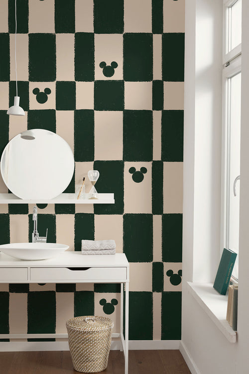 Disney Mickey Mouse Green Chess Interior Papel Pintado DX4 187 | Yourdecoration.es