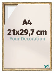 Lyon MDF Marco Flotante 21x29 7cm A4 Dorado Antiguo Delantera Tamano | Yourdecoration.es