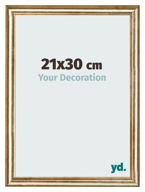 Marco de Fotos 21x30cm Dorado Antiguo MDF Lazio Delantera Tamano | Yourdecoration.es