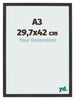 Marco de Fotos 29 7x42 cm A3 Negro Mate MDF Bologna Delantera Tamano | Yourdecoration.es