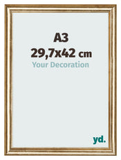 Marco de Fotos 29 7x42cm A3 Dorado Antiguo MDF Lazio Delantera Tamano | Yourdecoration.es