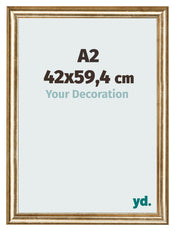 Marco de Fotos 42x59 4cm A2 Dorado Antiguo MDF Lazio Delantera Tamano | Yourdecoration.es