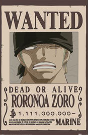 Poster One Piece Wanted Zoro 61x91 5cm PP2501065 | Yourdecoration.es