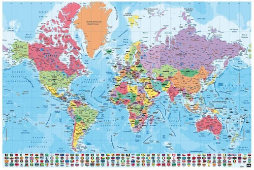 Grupo Erik GPE4913 Map World Pt Physical Politic Póster 91,5X61cm | Yourdecoration.es