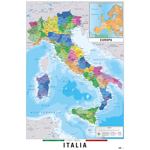 Grupo Erik GPE5125 Map Italia Physical Politic Póster 61X91,5cm | Yourdecoration.es