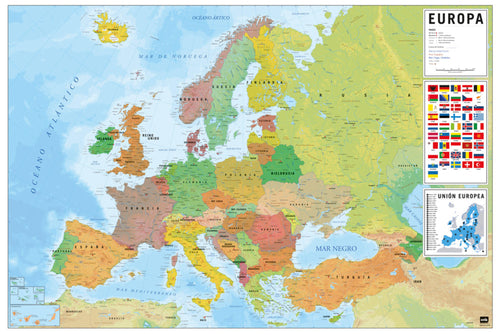 Grupo Erik GPE5441 Physical Political Map Of Europe Es Póster 91,5X61cm | Yourdecoration.es