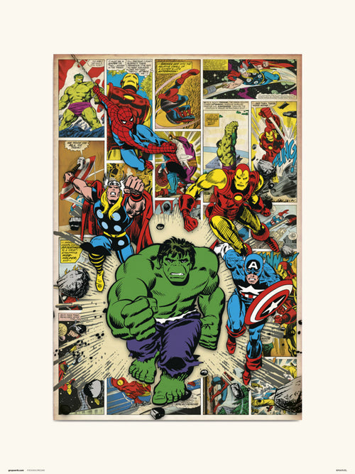 Grupo Erik Marvel Comic Here Come The Heroes Reproducción de arte 30X40cm | Yourdecoration.es