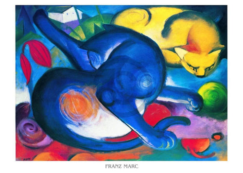 Franz Marc  Zwei Katzen blau und gelb Reproducción de arte 70x50cm | Yourdecoration.es