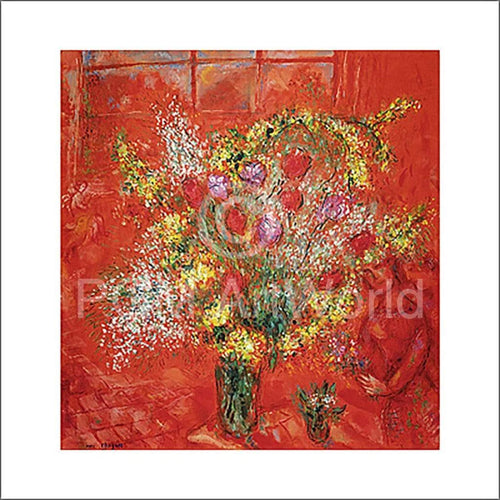 Marc Chagall  Fleurs sur fond rouge Reproducción de arte 70x70cm | Yourdecoration.es