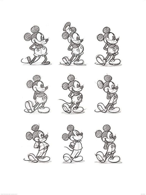 Pyramid Mickey Mouse Sketched Multi Reproducción de arte 60x80cm | Yourdecoration.es
