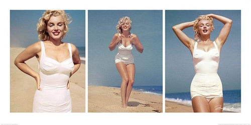Pyramid Marilyn Monroe Beach Triptych Reproducción de arte 50x100cm | Yourdecoration.es