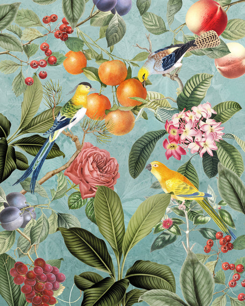 Komar Birds and Berries No Tejido Fotobehang 200x250cm 4 tiras | Yourdecoration.es