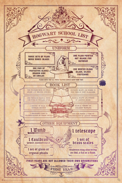 Harry Potter School List Póster 61X91 5cm | Yourdecoration.es