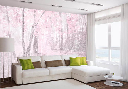 dimex pink forest abstract Fotomural Tejido No Tejido 375x250cm 5 Tiras Ambiente | Yourdecoration.es