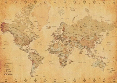 Pyramid World Map Vintage Style Póster 140x100cm | Yourdecoration.es